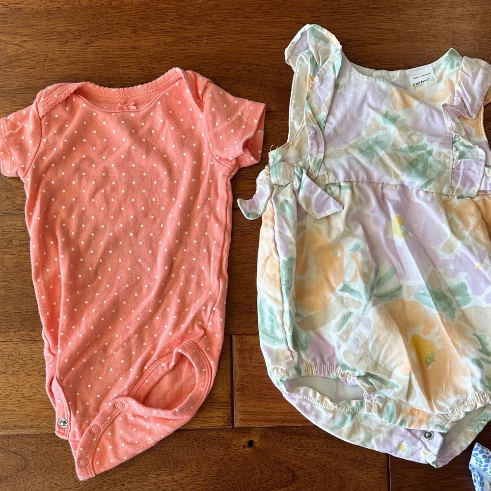 Baby Girl One Pieces in Pink, Peach, and Blue